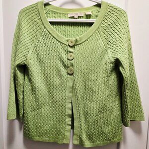 PRIA Women's Cable Knit  Cotton Blend 3-Buttons Cardigan - Green -  Size MP